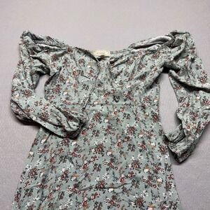 No Comment Sage Green Floral Off Shoulder Midi Dress Long Sleeve Slit Large